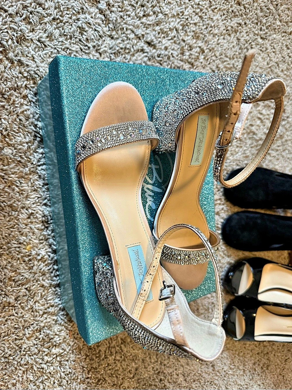 Betsey Johnson Rhinestone Heels in Silver & Beige Like New - Church - Party